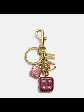COACH 🎲 NWT Gold-Tone Keyring with Pink and Red Dice Charms